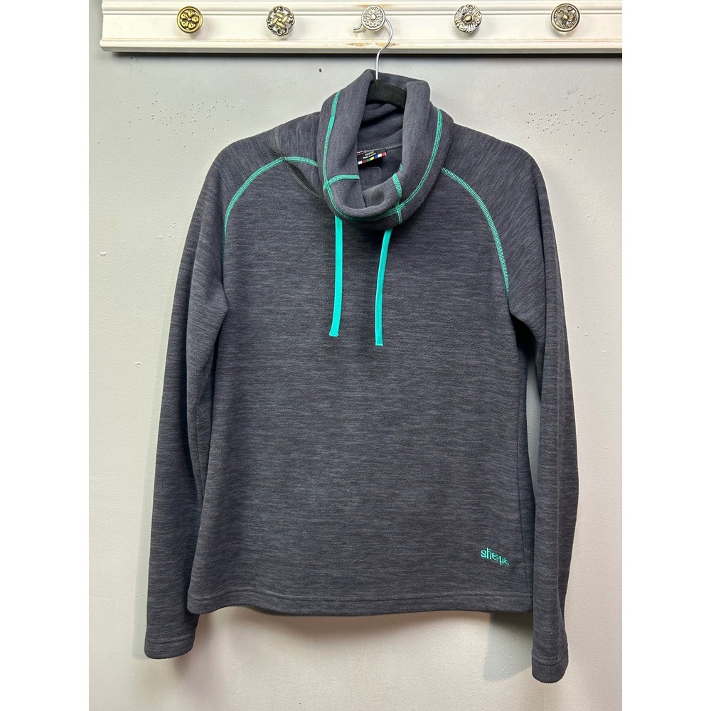 Sherpa Adventure Gear Polartec Fleece Cowl Neck Pullover Gray Teal Womens Medium